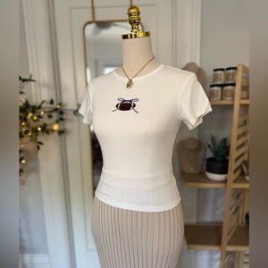 NWT Le Lis White Tee with Embroidered Bow and Football